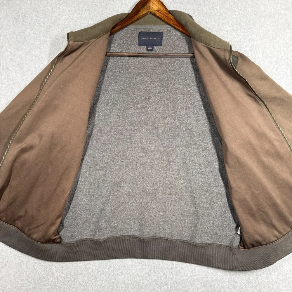 Banana Republic Men Large Mixed Media Full Zip Jacket Olive Brown Bomber Utility